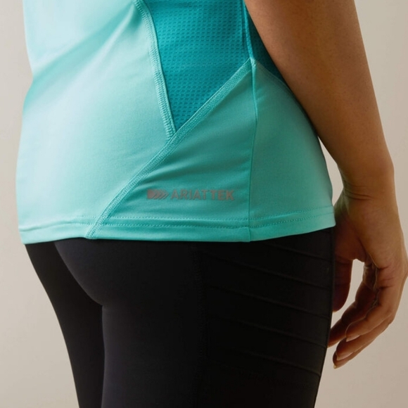 Ariat Cambria Jersey 1/4 zip S/S women's sz sm, 10043470 pool blue/viridian grn - Picture 6 of 7